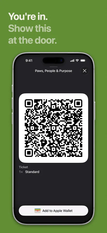 Luma's ticket App Store screenshot on Luma's own green, rendered by Screenpane
