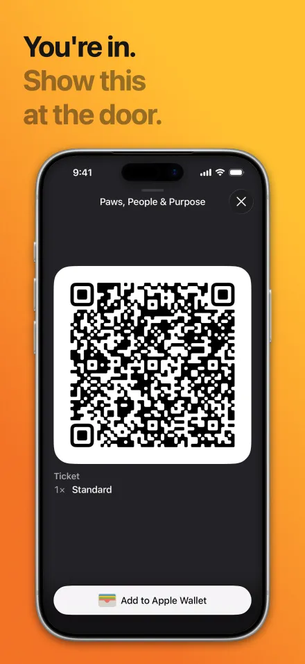 Luma's ticket App Store screenshot on the Golden Hour gradient, rendered by Screenpane