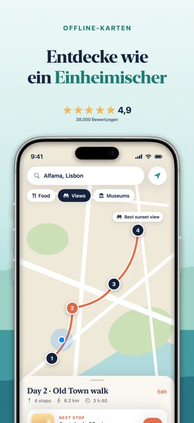 Wander App Store screenshot 3 of 6, the map screen, captioned in Deutsch. A real Screenpane export.