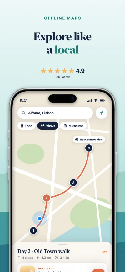 Wander App Store screenshot 3 of 6, the map screen, captioned in English. A real Screenpane export.